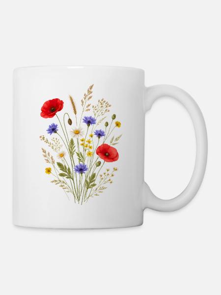 Bunter Wildblumenstrauß Natur Floral Design - Tasse - Weiß