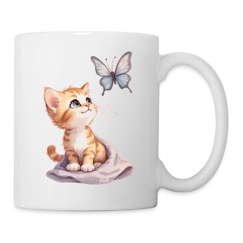 Kawaii Curious Chatten et Papillon 🐱🦋 - Mug blanc - blanc - Droite