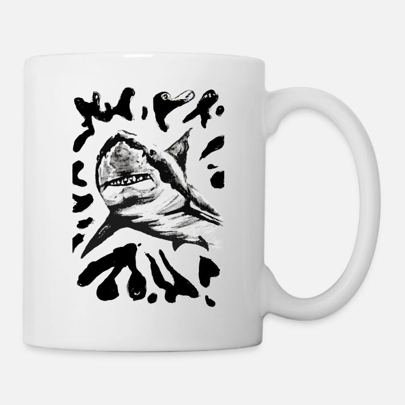 Black and White Shark Sketch Ink Art - Mug - white