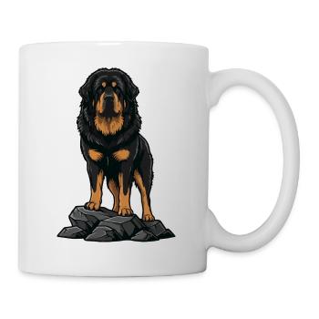 Tibetischer Mastiffhund auf Felsenporträt Schwarzes Feuer - Tasse - Weiß - Rechts
