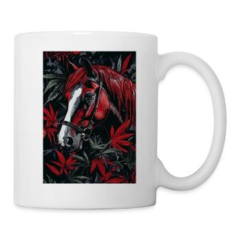Rotes Pferd mit Blattwerk im Dunkelwald - Tasse - Weiß - Rechts