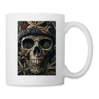 Skull with hemp leaf wreath - Mug - white - Right
