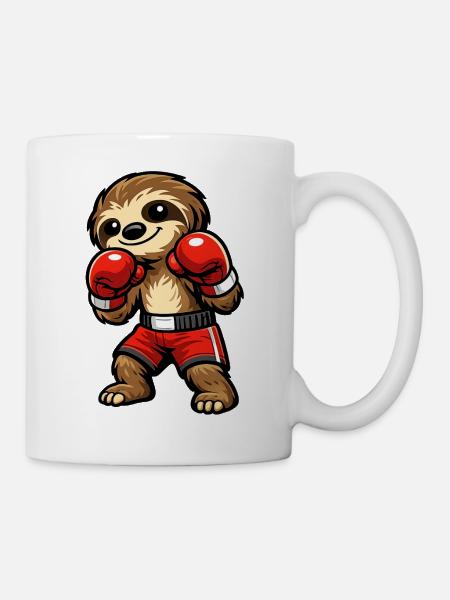 Boxendes Faultier kämpfer - Tasse - Weiß