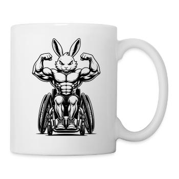 Starker Hase Rollstuhl Fitness Fun Design - Tasse - Weiß - Rechts
