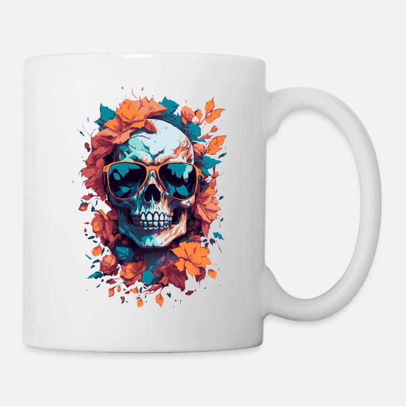 Crâne tropical avec lunettes et feuilles - Mug blanc - blanc