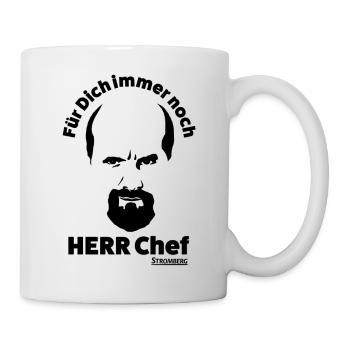 Stromberg Outline Gesicht Mit Spruch Herr Chef - Tasse - Weiß - Rechts