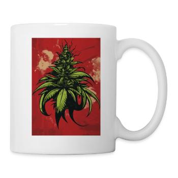 Green Hemp Leaf Illustration on Red - Mug - white - Right