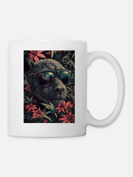 Tropenkatze mit Sonnenbrille - Tasse - Weiß