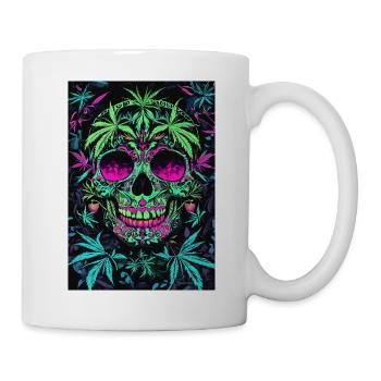 Neon Sugar Skull Hemp Leaves - Mug - white - Right