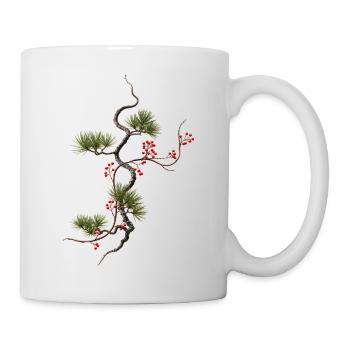 Ikebana Épicéa avec baies rouges style zen - Mug blanc - blanc - Droite