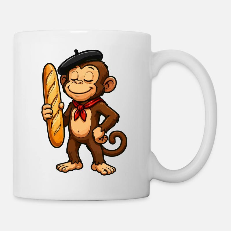 Baguette singe avec béret - Mug blanc - blanc