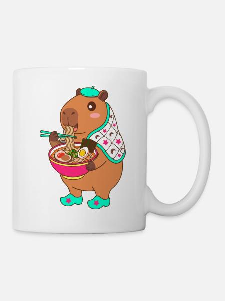 Adorable Capybara eating Ramen –Cute Japanese Gift - Mug - white