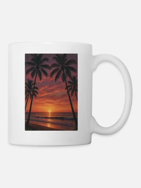 Sonnenuntergang am Palmenstrand - Tasse - Weiß