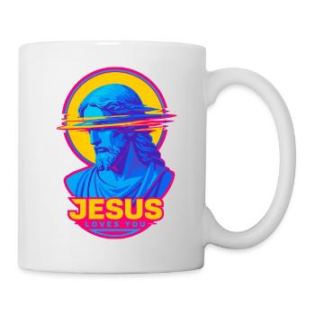 Glitch rétro de Jesus Loves You - Mug blanc - blanc - Droite