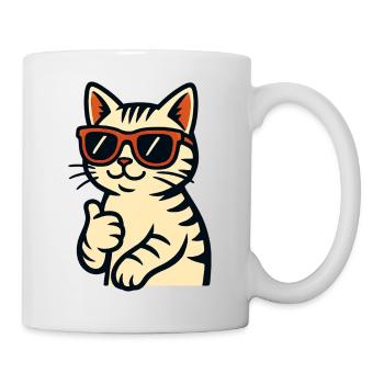 Chat avec des lunettes de soleil et le pouce levé - Mug blanc - blanc - Droite