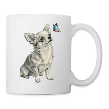 Chihuahua mit Schmetterling Hund Motiv - Tasse - Weiß - Rechts