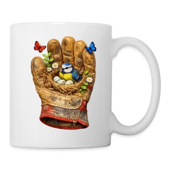 Nest in Glove with Bird and Flowers - Mug - white - Right