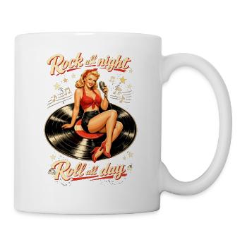 Rockabilly Pin-Up: Rock all night Schallplatte - Tasse - Weiß - Rechts