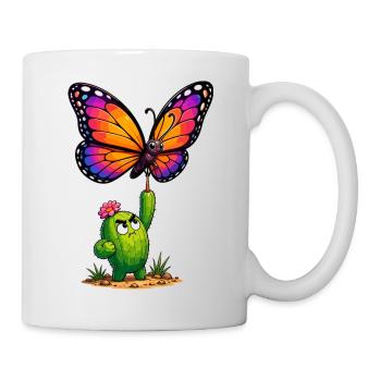 Colorful butterfly meets cactus hero - Mug - white - Right