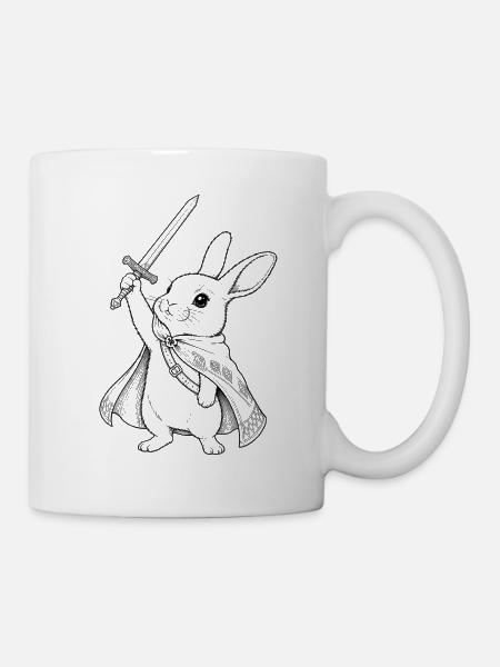 Kriegerhase mit Schwert - Tasse - Weiß