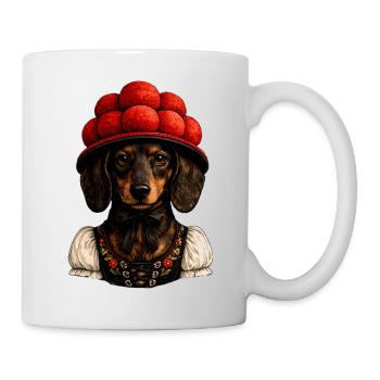 Black Forest dachshund lady with Bollenhut - Mug - white - Right