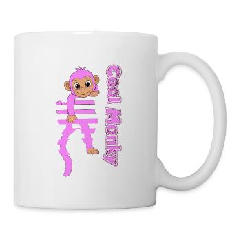 Rosa Affe klettert Glitzer - Tasse - Weiß - Rechts