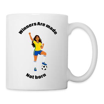 Fröhlicher Fußballer im gelben Trikot - Tasse - Weiß - Rechts