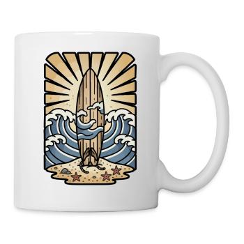 Planche de Surf Bois Vagues Ocean Soleil Retro - Mug blanc - blanc - Droite