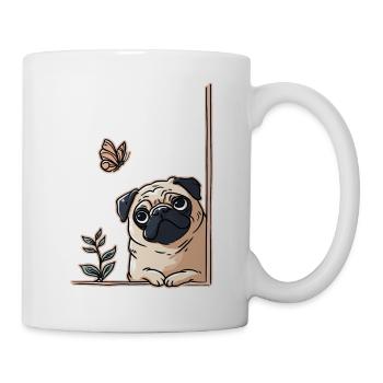 Carlin avec papillon - Mug blanc - blanc - Droite
