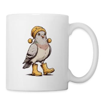 Winter pigeon with pompom hat - Mug - white - Right