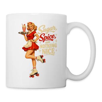 Serveuse Rétro Pin Up sur un diner de patins à roulettes - Mug blanc - blanc - Droite