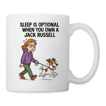 Propriétaire de chien fatigué & bande dessinée Jack Russell - Mug blanc - blanc - Droite