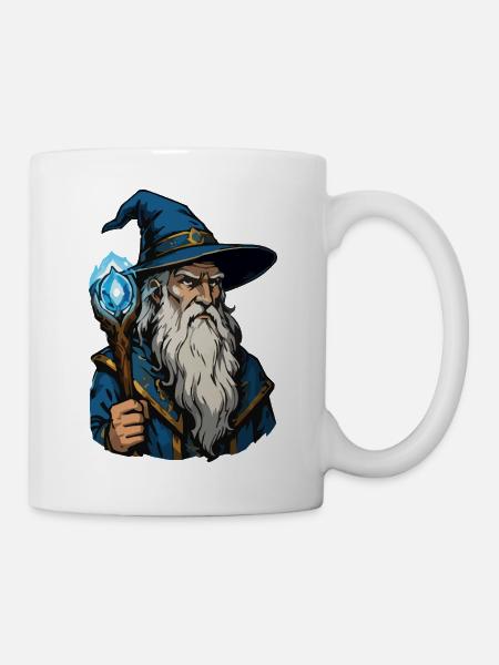 Mystischer Zauberer mit Kristallstab - Tasse - Weiß