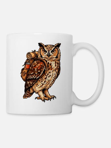 Eule mit Rucksack - Tasse - Weiß