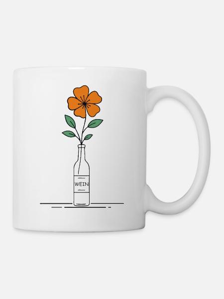 Blume orange in Weinflasche - Tasse - Weiß