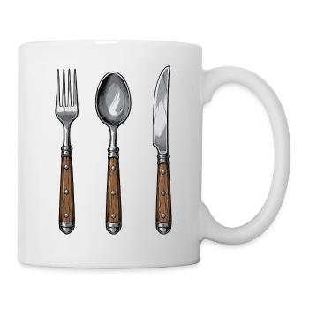 Rustic Cutlery Motif Wooden Handle - Mug - white - Right