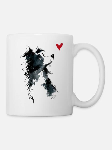 Border Collie Watercolor Heart Dog Gift - Mug - white