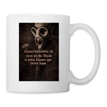 Gasmaske und Blume mit Spruch - Tasse - Weiß - Rechts