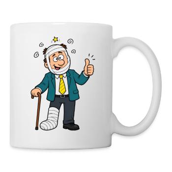 Comic man in suit with plaster foot and thumbs up - Mug - white - Right