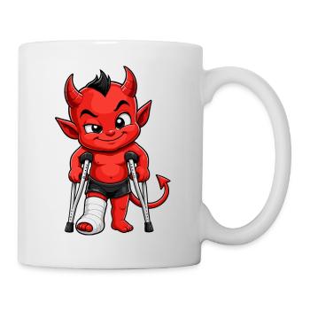 Kleiner Teufel mit Krücken - Tasse - Weiß - Rechts