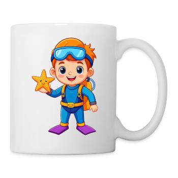 Junge im Taucheranzug mit Seestern – Abenteuer - Tasse - Weiß - Rechts