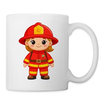 Comic boy as firefighter in uniform & helmet - Mug - white - Right