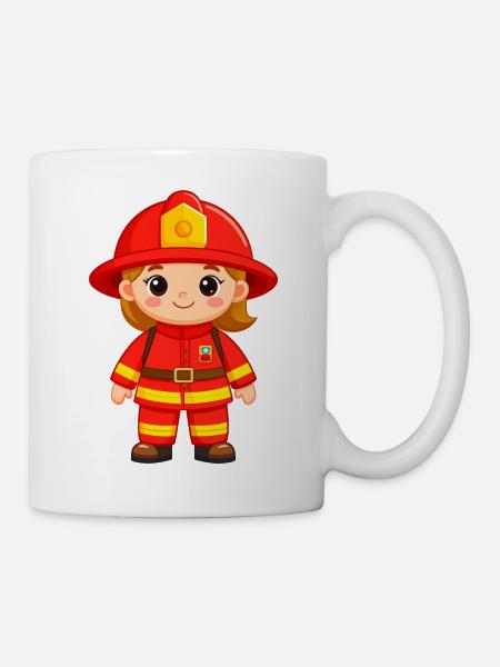 Comic boy as firefighter in uniform & helmet - Mug - white