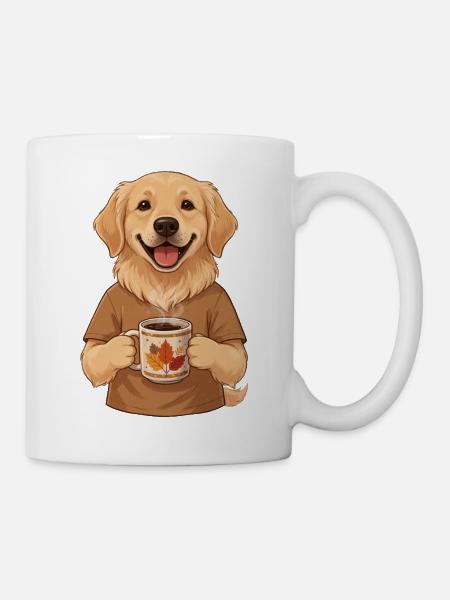 Golden Retriever Kaffee Herbst Hund Motiv - Tasse - Weiß