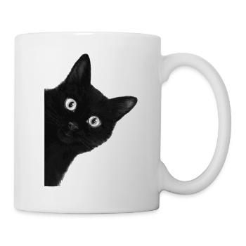 Wackeläugige schwarze Katze - Tasse - Weiß - Rechts