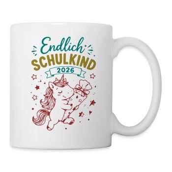 Endlich Schulkind 2026 Unicorn - Tasse - Weiß - Rechts
