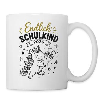 Endlich Einschulung 2026 Einhorn Geschenk - Tasse - Weiß - Rechts