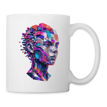 Geometrisches Farbporträt aus Pixelblöcken - Tasse - Weiß - Rechts
