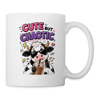 Süß aber chaotisch - Kuh mit Eiskaffee - Tasse - Weiß - Rechts