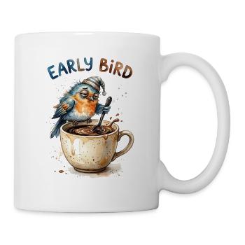 Early Bird Tired Grumpy Coffee Bird Cartoon Art - Tasse - Weiß - Rechts